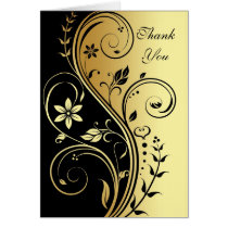 Floral Black & Gold Scroll Wedding Thank You Card