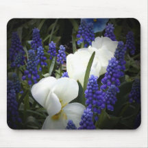 Floral blanco y azul tapete de ratón