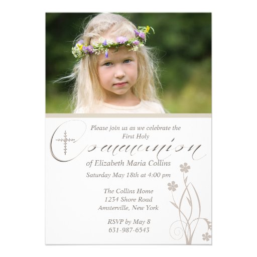 Floral Blessing Photo First Holy Communion  Invita Invitations