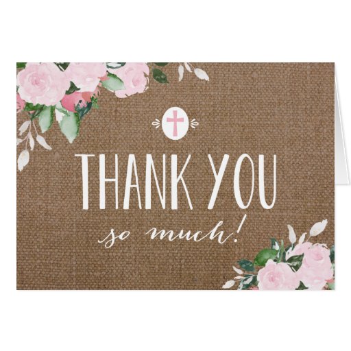 Floral Blooms Burlap Religious Thank You Card | Zazzle