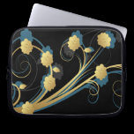 floral blue gold elegance laptop sleeves