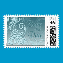 Floral Blue Save the Date Postage stamps