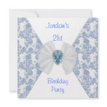 Floral Blue White Bow Jewel 21st Birthday Party invitations