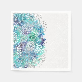 Floral Blues Watercolor Standard Cocktail Napkin