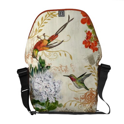 Floral Botanical Hummingbirds Nasturtium Hydrangea Messenger Bag