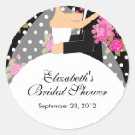 Floral Bride Groom Bridal Shower Sticker Pink