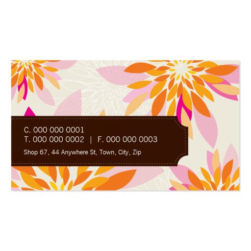 FLORAL bright modern dahlia yellow orange pink Business Card Templates (back side)