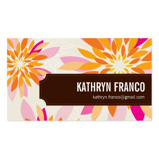 FLORAL bright modern dahlia yellow orange pink Business Card Templates (front side)