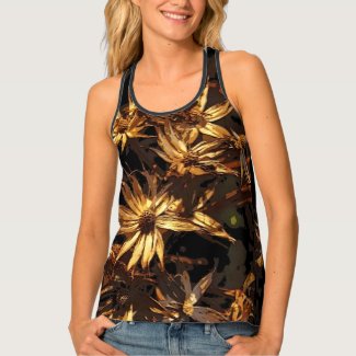Floral Brown Gold Dried Flower Abstract Tank Top