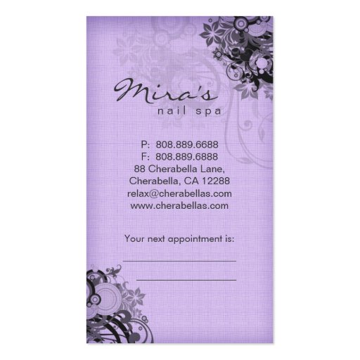 Floral Business Card Linen Black Purple (back side)