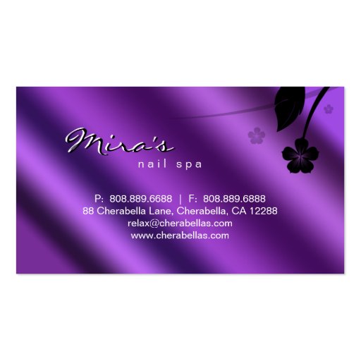 Floral Business Card Metallic Purple Satin (back side)