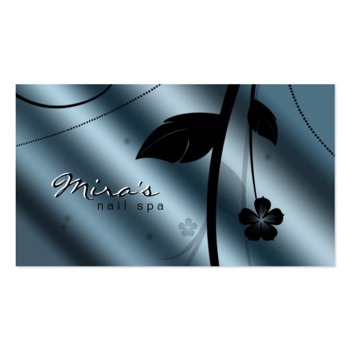 Floral Business Card Metallic Teal Blue Satin (front side)
