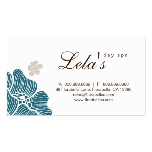 Floral Business Card Salon Spa Blue Brown Tropical (back side)