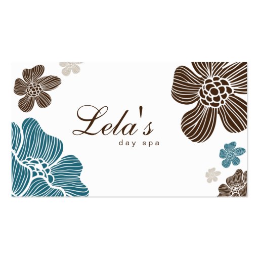 Floral Business Card Salon Spa Blue Brown Tropical (front side)
