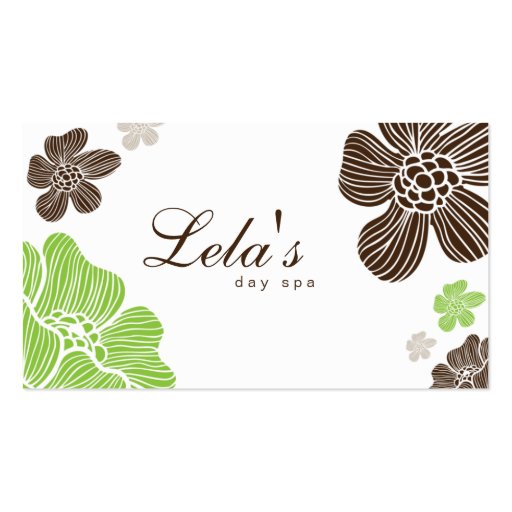 Floral Business Card Salon Spa Lime Brown Tropical (front side)