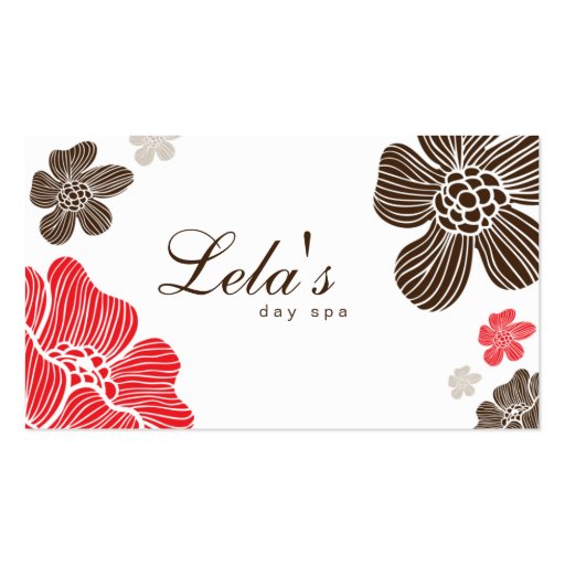 Floral Business Card Salon Spa Red Brown Tropical (front side)