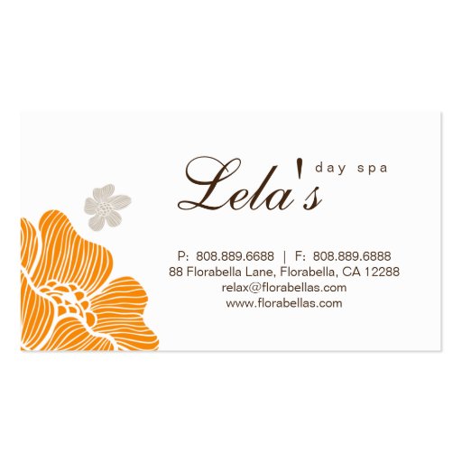 Floral Business Card Salon Spa Tropical Org Brown (back side)