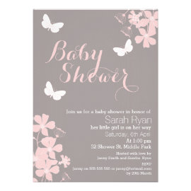 Floral Butterflies Girls Baby Shower Invitation