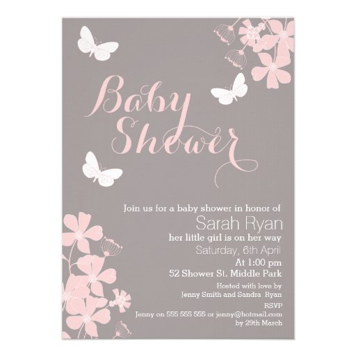 Floral Butterflies Girls Baby Shower Invitation (front side)