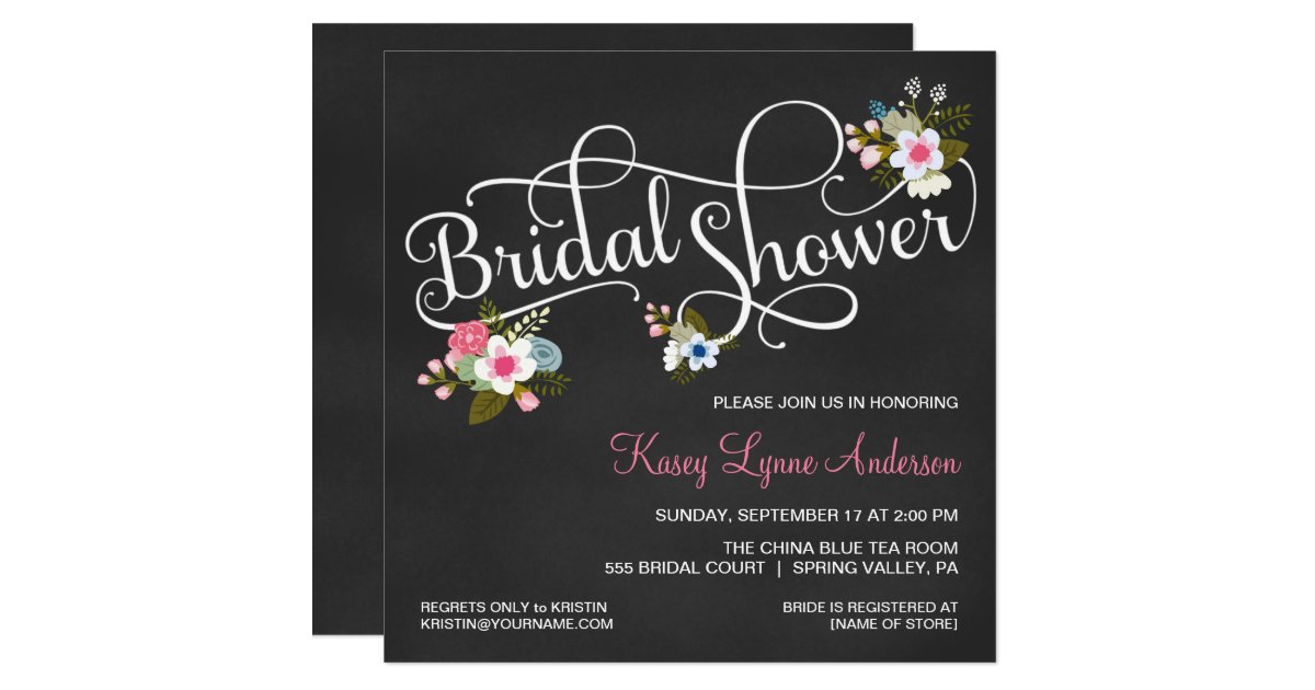 Floral Chalkboard Bridal Shower Invitations Zazzle