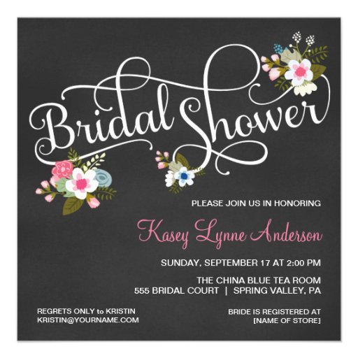 Floral Chalkboard Bridal Shower Invitations