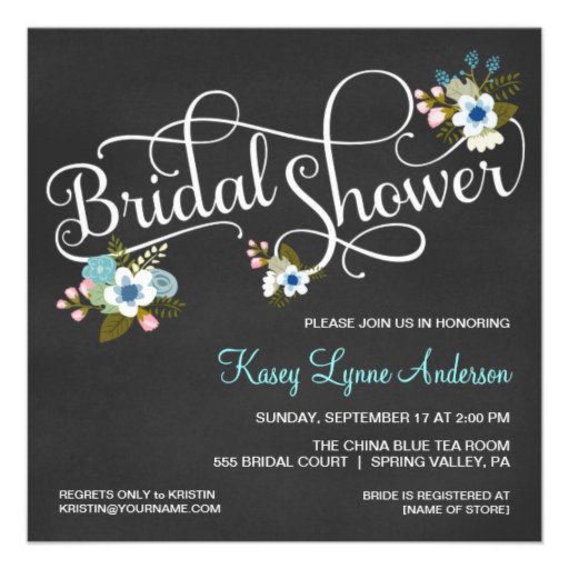 Floral Chalkboard Bridal Shower Invitations