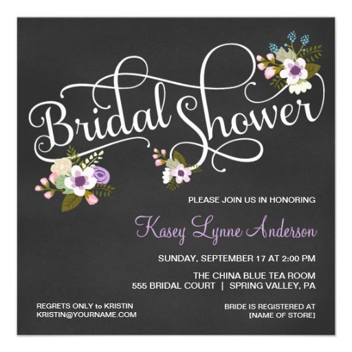 Floral Chalkboard Bridal Shower Invitations