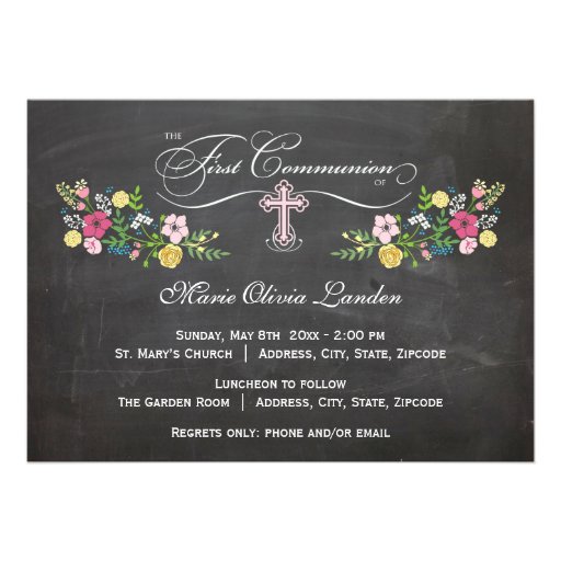 Floral Chalkboard  |  First Communion Invitations (front side)
