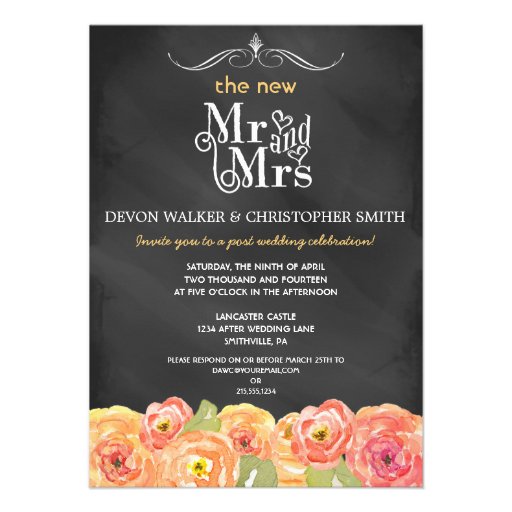 Floral Chalkboard Post Wedding Party Invitation