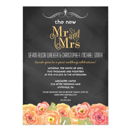Floral Chalkboard Post Wedding Party Invitation