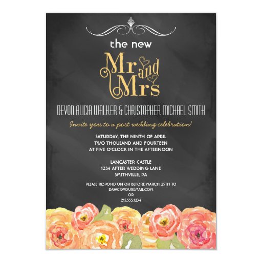 floral chalkboard post wedding party invitation zazzle chalkboard wedding invitation