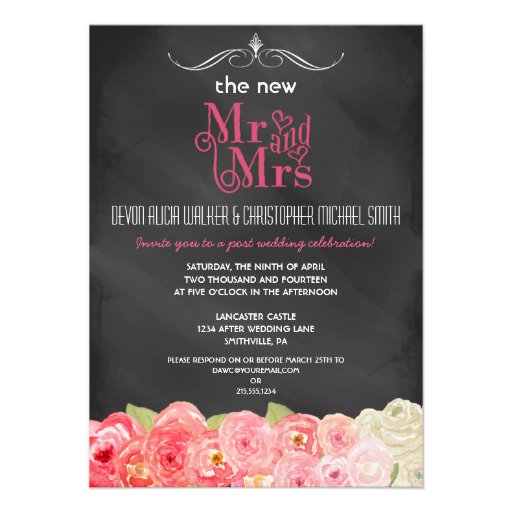 Floral Chalkboard Post Wedding Party Invitation