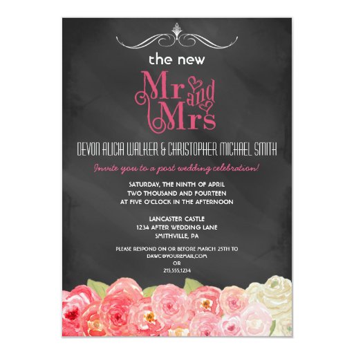 floral chalkboard post wedding party invitation zazzle reception party invitations