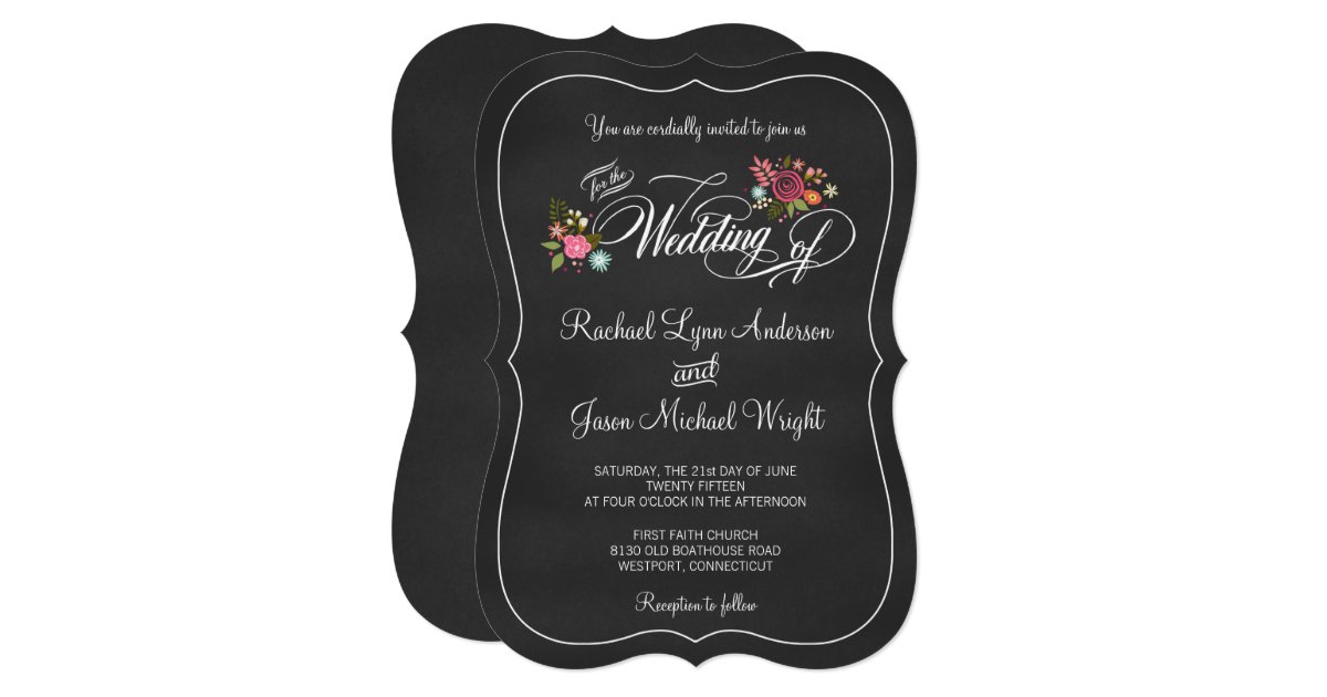 Floral Chalkboard Rustic Wedding Invitations Zazzle 7725