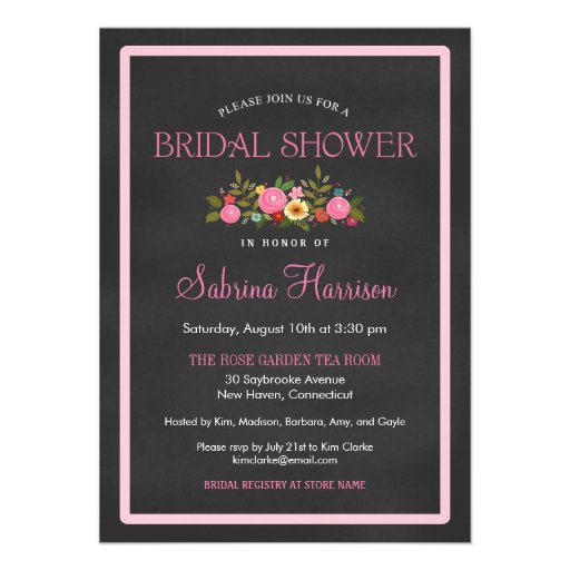 Floral Chalkboard Style Bridal Shower Invitations