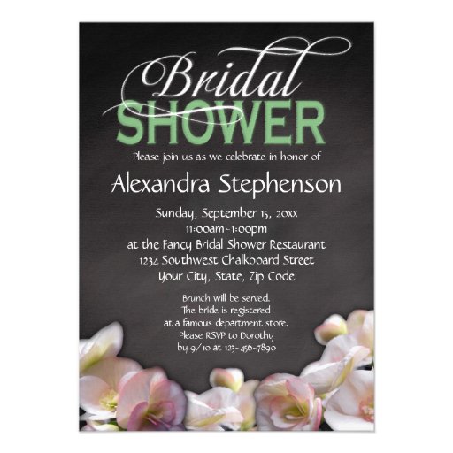 Floral & Chalkboard w/Green Bridal Shower Announcements