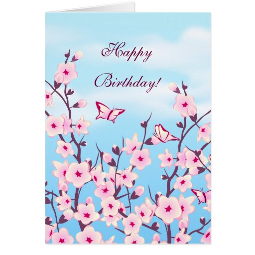 Floral Cherry Blossoms Birthday Greeting Card | Zazzle