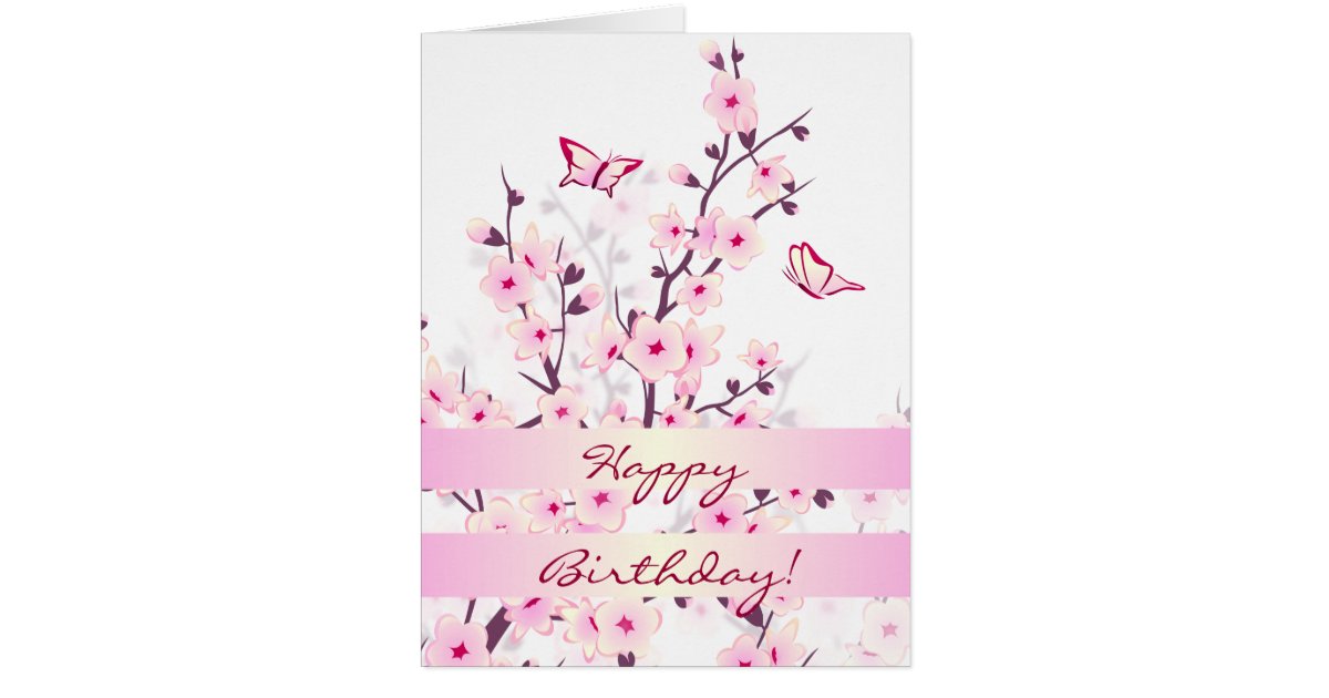 Floral Cherry Blossoms Happy Birthday Card | Zazzle