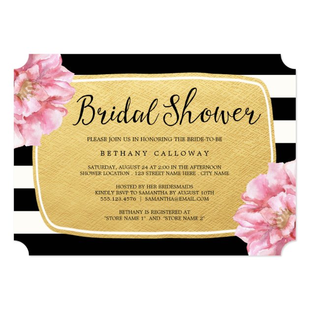 Floral Chic Bridal Shower Invitation / Gold (front side)