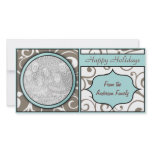 Floral Christmas Happy Holidays Elegant Blue Brown Custom Photo Card