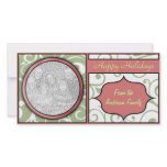 Floral Christmas Happy Holidays Elegant Green Red Photo Cards