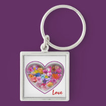 Floral Collage Heart Design Keychain keychains