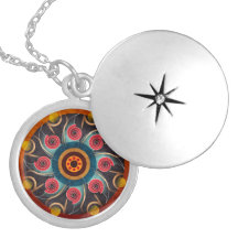 Floral Color Abstract Vector Art Silver Locket