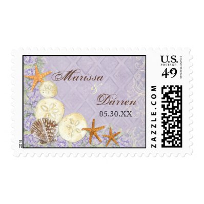 Floral Cottage by the Sea Shells Beachy Wedding Stamp