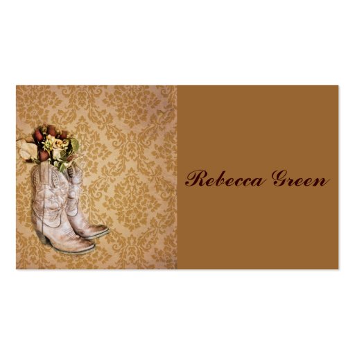 floral cowboy boots western country wedding business card (front side)