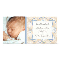 Floral Cream and Blue New Baby Photo Cards photo cards