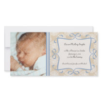 Floral Cream and Blue New Baby Photo Cards