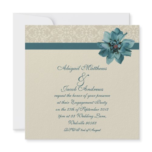 Floral Cream And Teal Blue Engagement Party Invite invitation