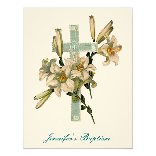 Floral Cross Baptism Invitation