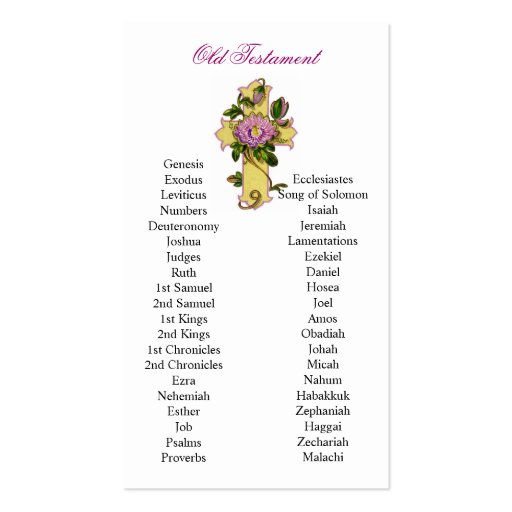 Floral Cross Books of the Bible Cards Business Card Template (front side)